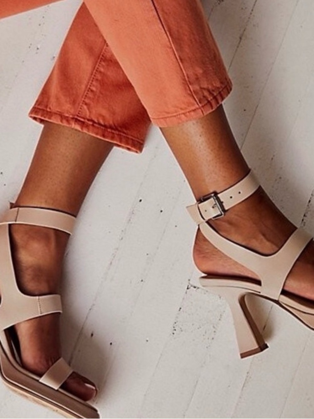 Free People Candice Nude Ankle-Strap Block Heel Sandals - Picture 2 of 4